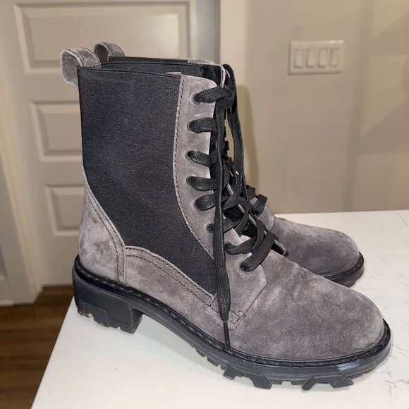 Rag & Bone Shiloh Asphalt Gray Black Suede Lace Up Lug Sole Combat Boots - Picture 5 of 12